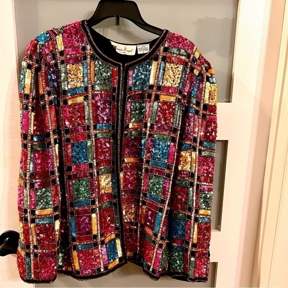 𝅺lawrence KAZAR New York silk sequin jacket. Size S - Picture 1 of 12